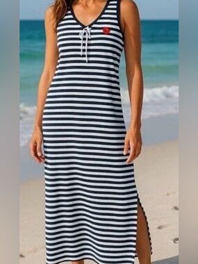 Tommy Hilfiger Striped Navy and White Women’s Nautical Maxi Dress XL cotton